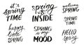 Collection of hand written welcome spring quotes isolated.